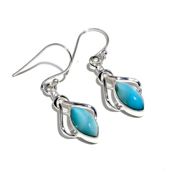 Larimar Gemstone Dangle 925 Sterling Silver Earrings