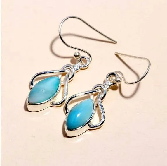 Larimar Gemstone Dangle 925 Sterling Silver Earrings