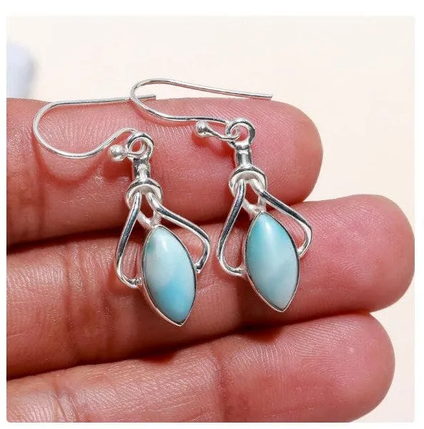 Larimar Gemstone Dangle 925 Sterling Silver Earrings