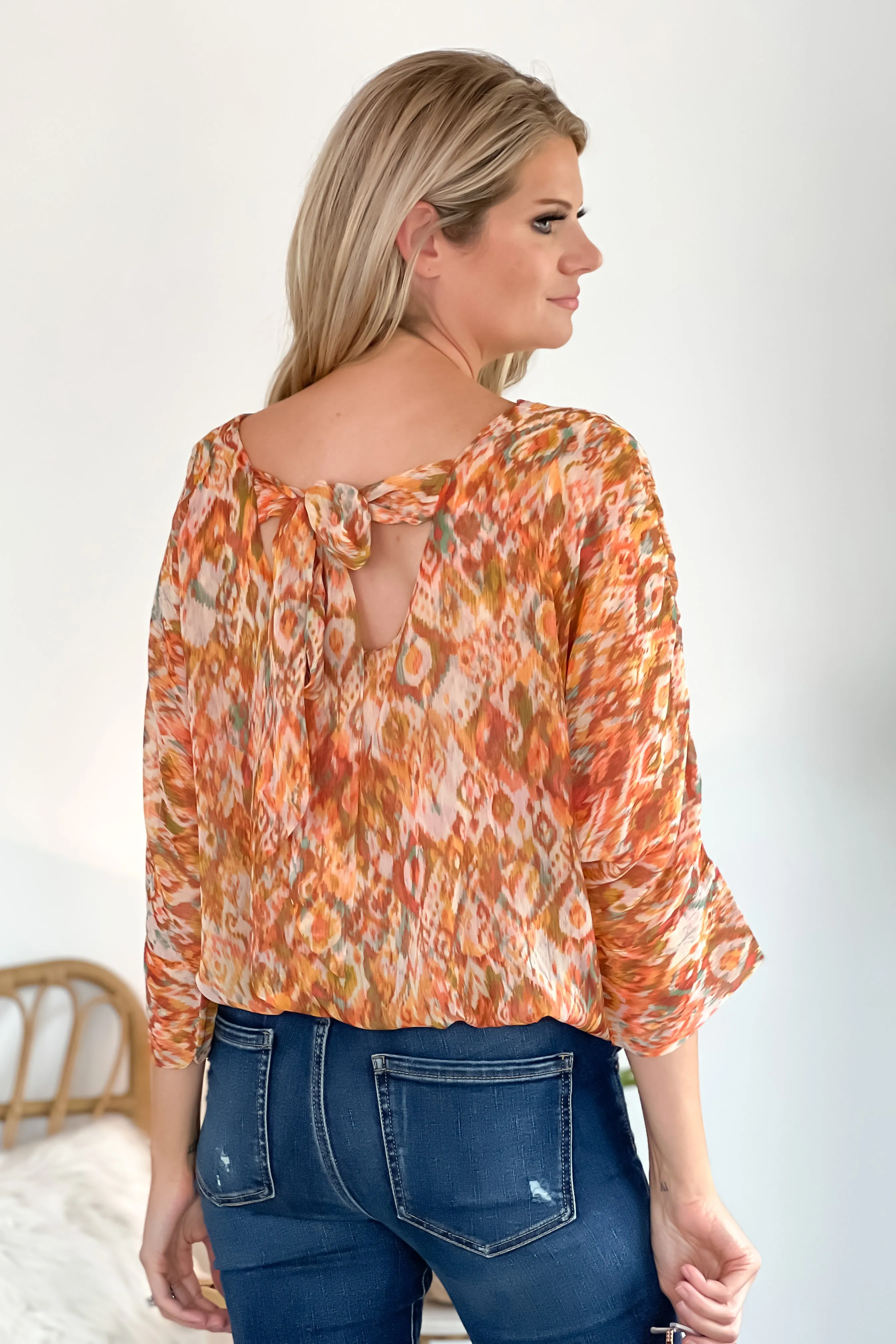 Liverpool Kaleidoscope Dolman Bubble Hem Blouse : Coral/Multi