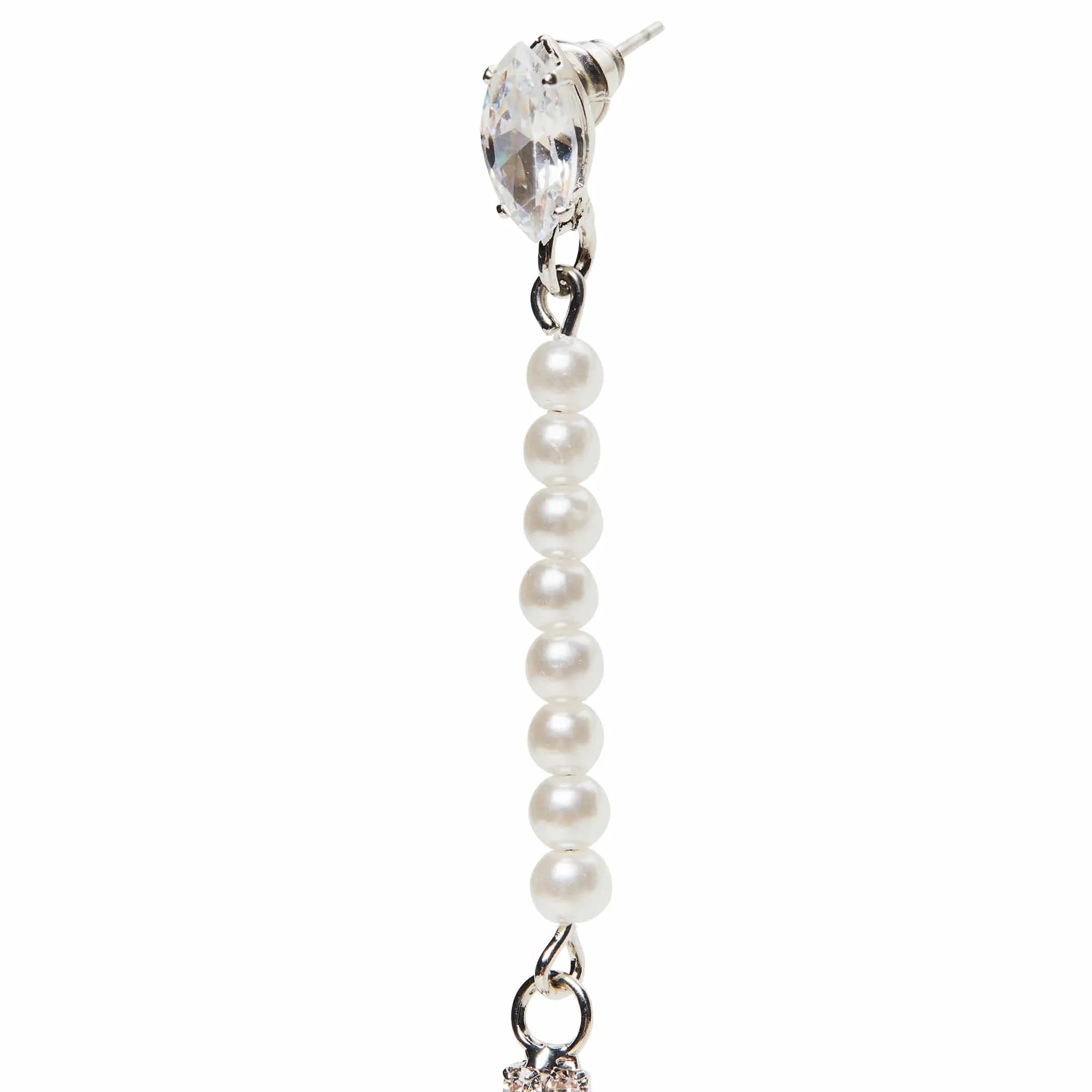 Long Crystal & Pearl Drop Earrings Silver