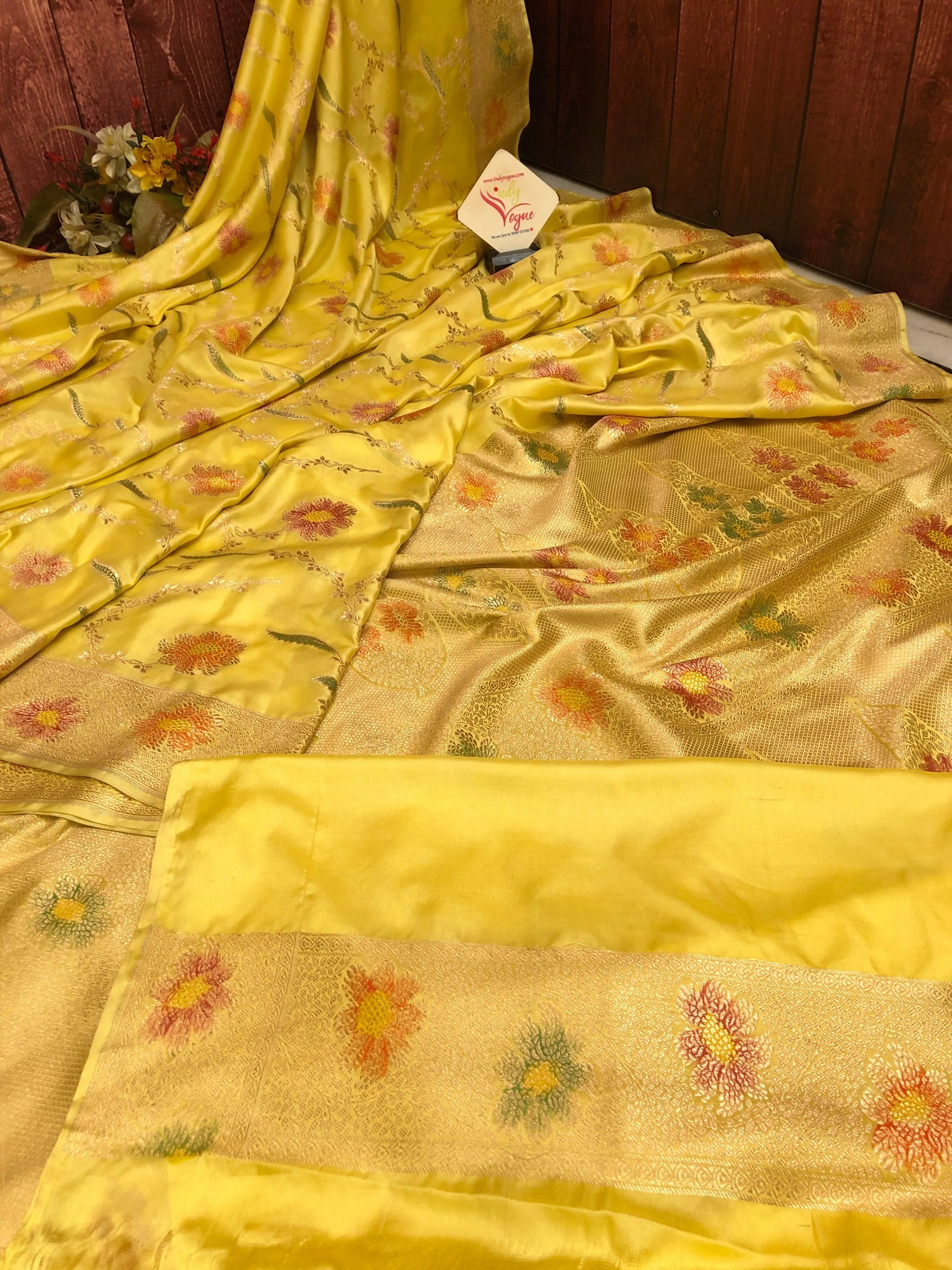 Maize Yellow Color Muga Banarasi Silk Saree