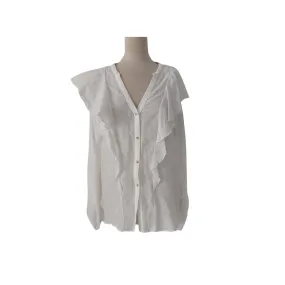 Massimo Dutti White Frill Semi-sheer Blouse | Gently used |