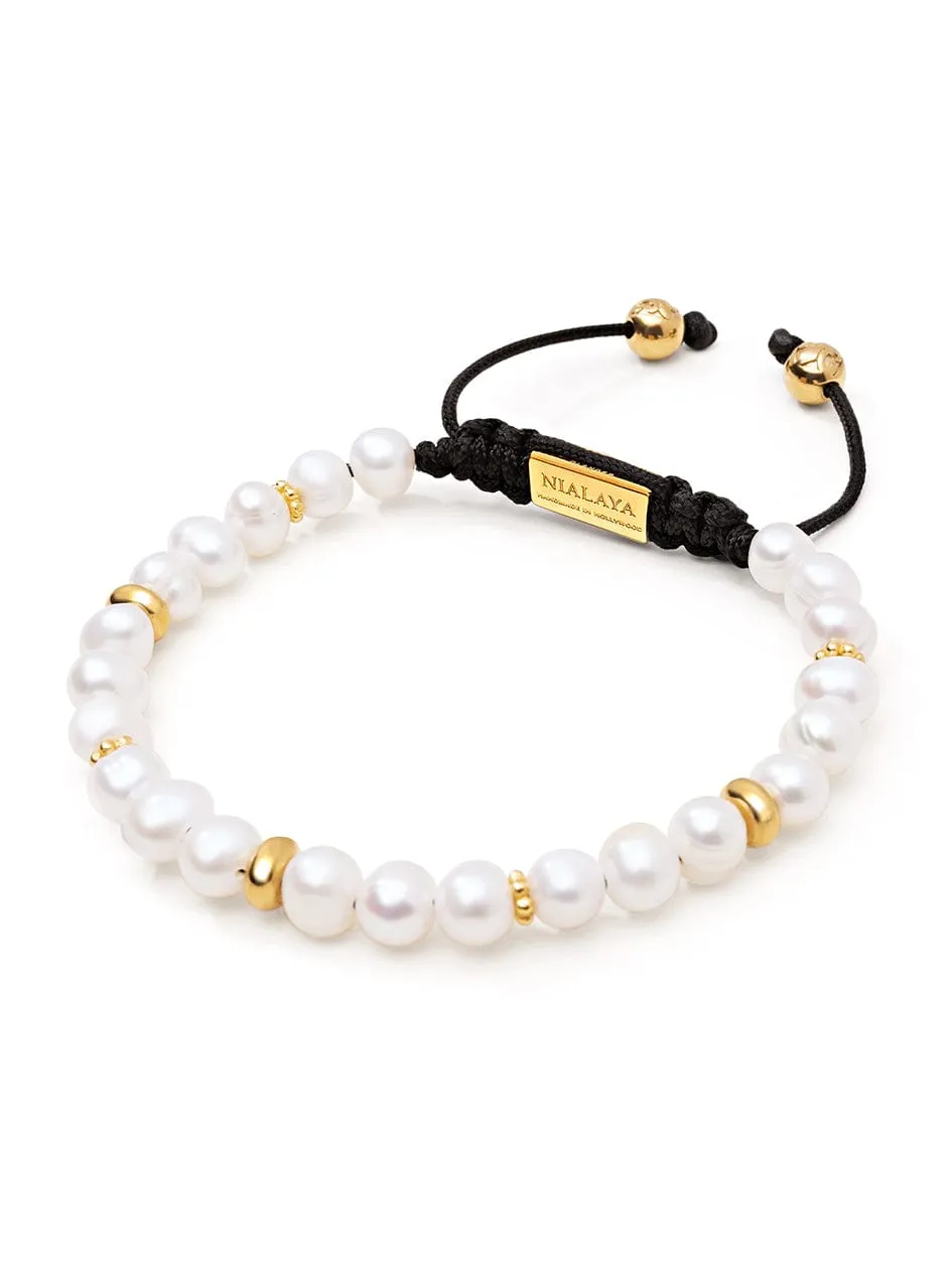 Men's Beaded Bracelet with Pearl and Gold