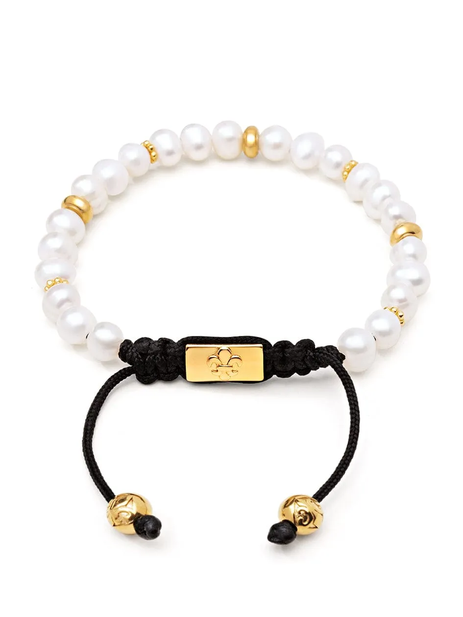 Men's Beaded Bracelet with Pearl and Gold