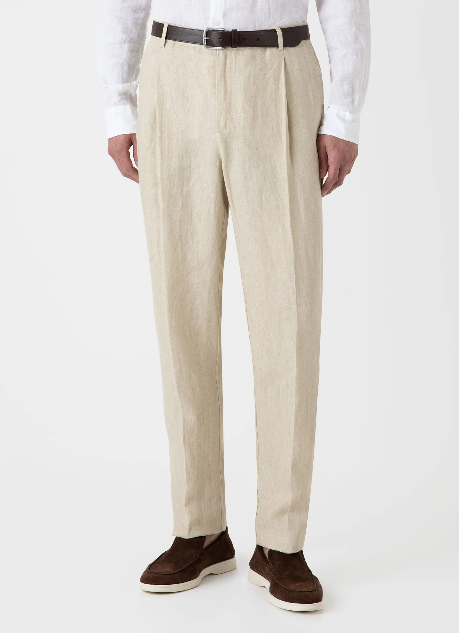 Men's Pleated Linen Trouser in Light Sand