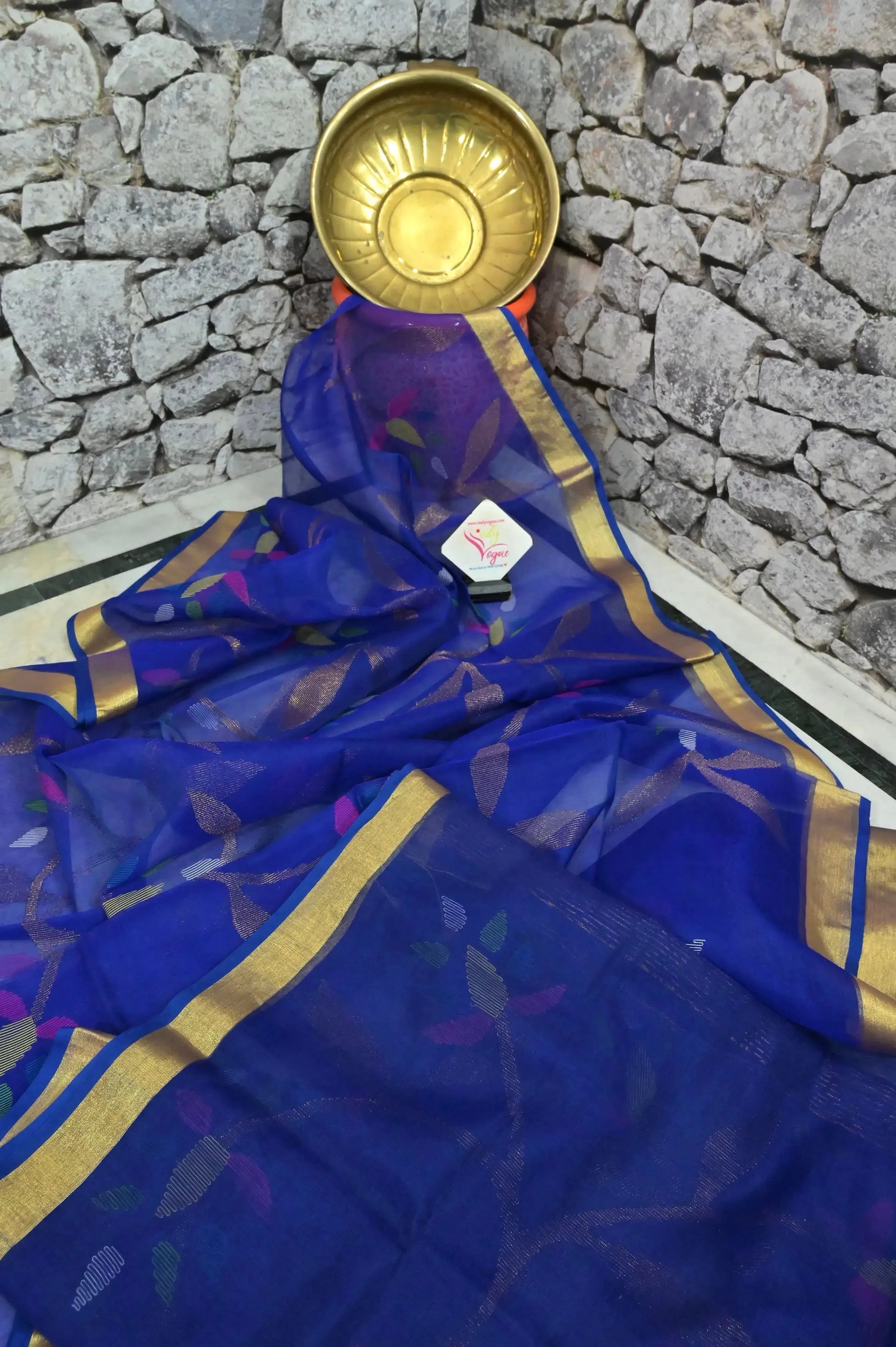 Midnight Blue Color Muslin Jamdani Saree with Allover Jamdani Work