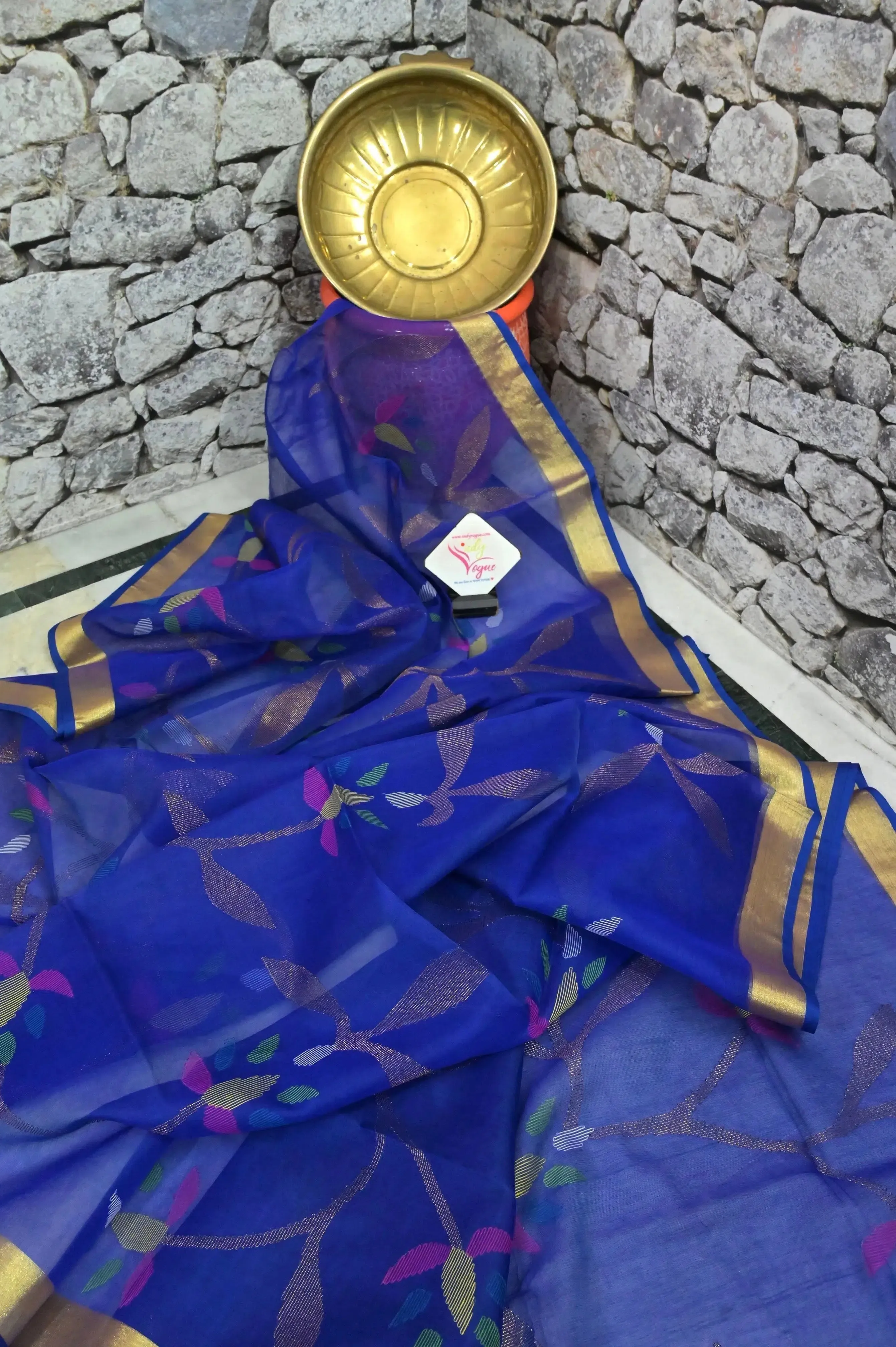 Midnight Blue Color Muslin Jamdani Saree with Allover Jamdani Work