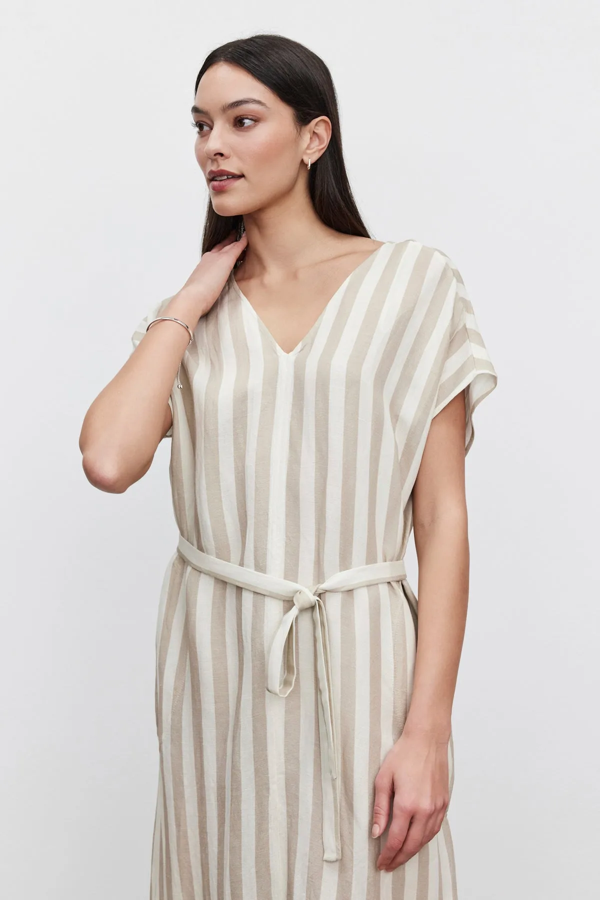 MILLA STRIPED LINEN KAFTAN DRESS