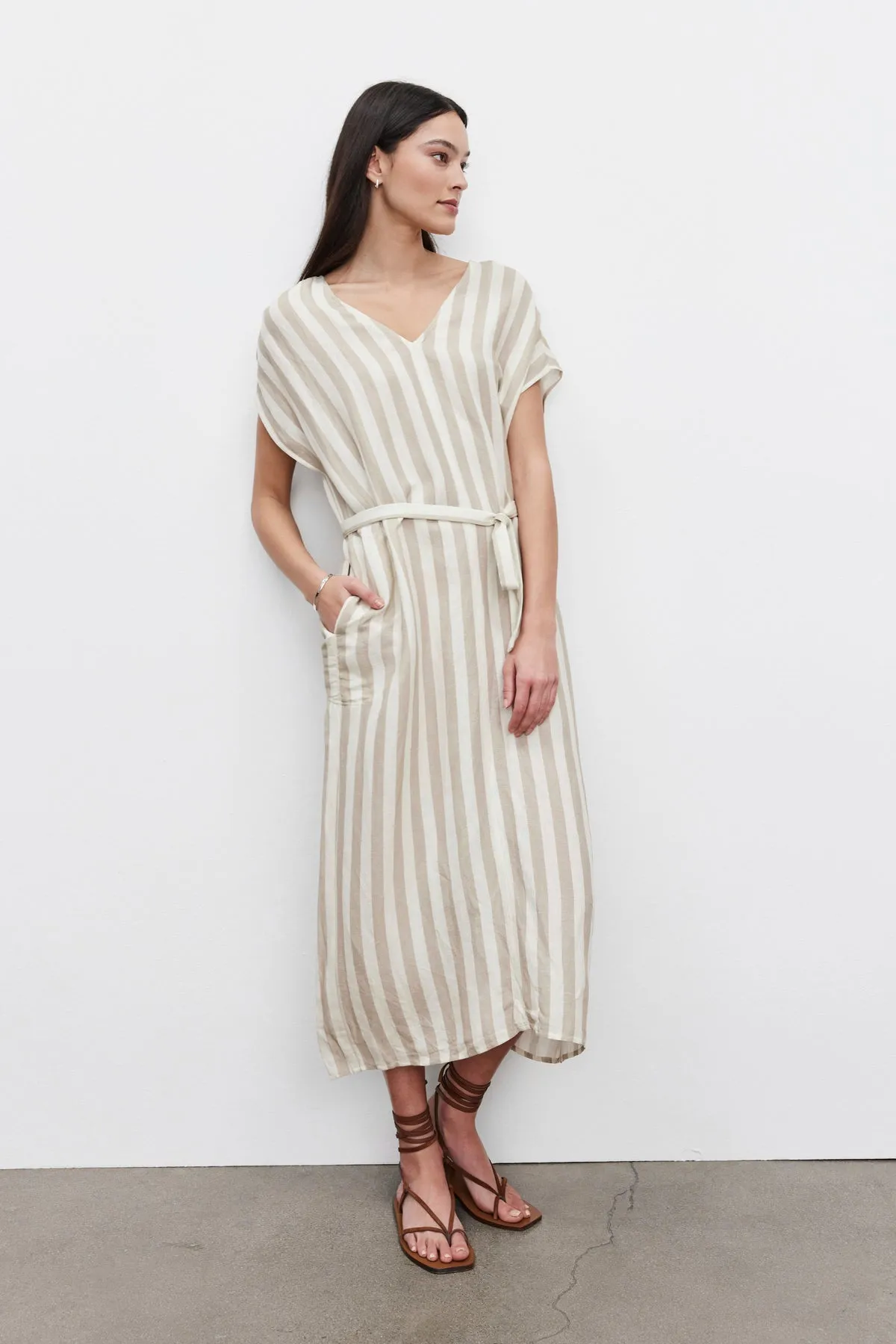 MILLA STRIPED LINEN KAFTAN DRESS