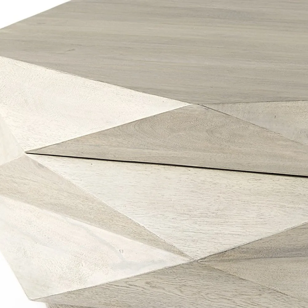 Mod Geometric Whitewash Solid Wood Coffee Table