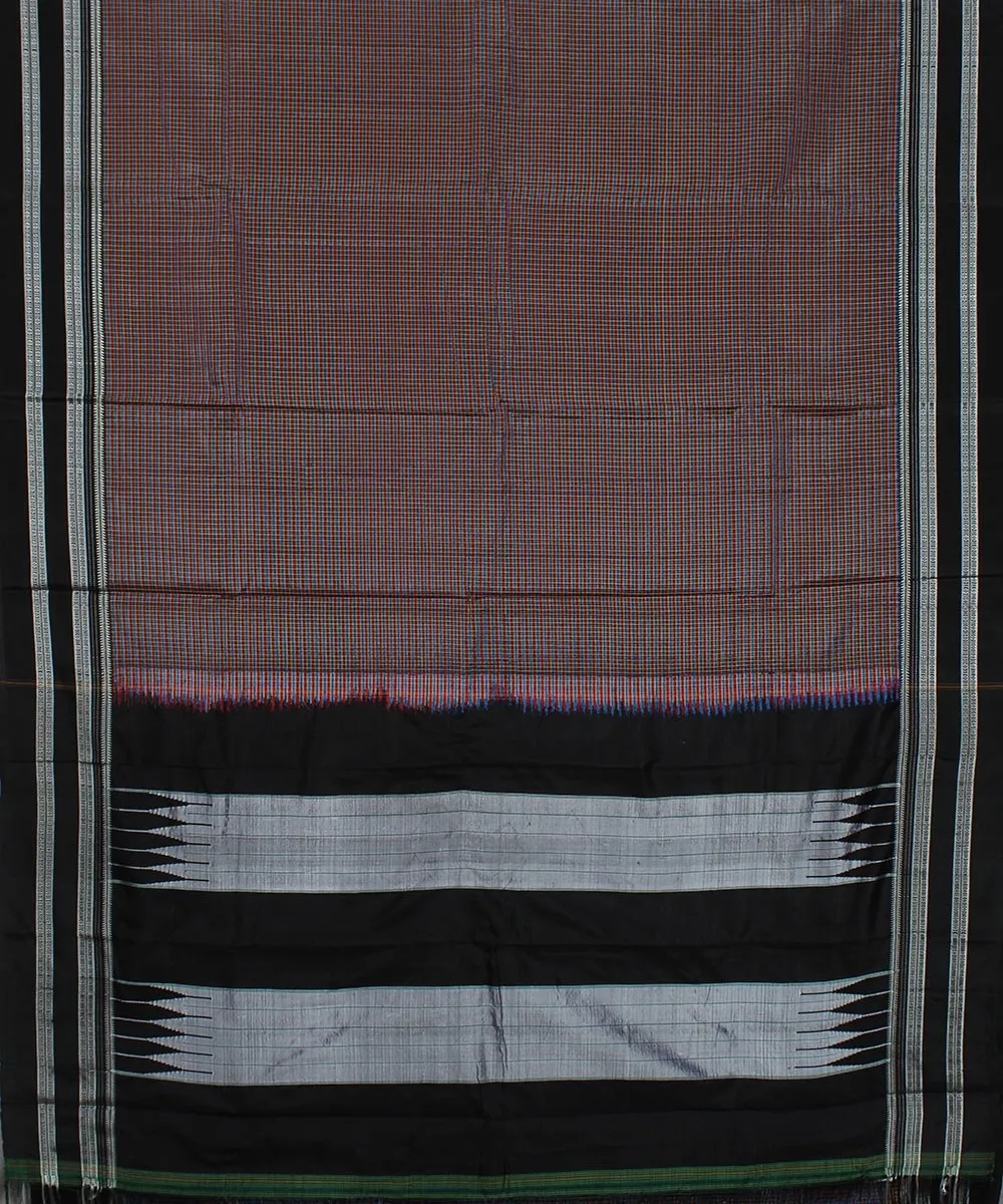 Multi check black gayatri border ilkal cotton handwoven art silk saree