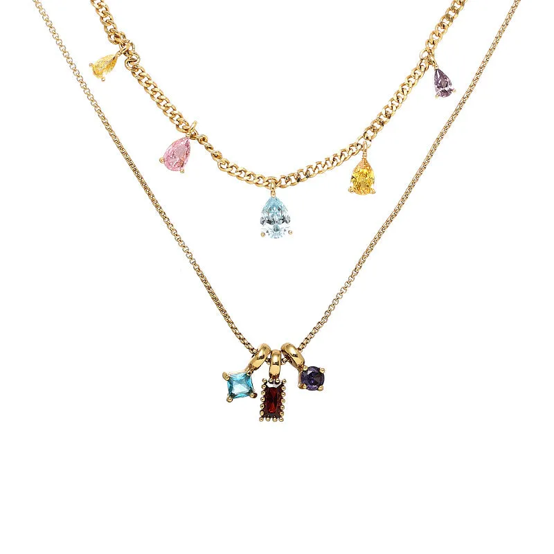 Multicolor CZ Chain Pendant Necklace