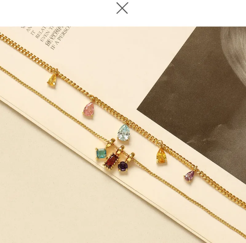 Multicolor CZ Chain Pendant Necklace