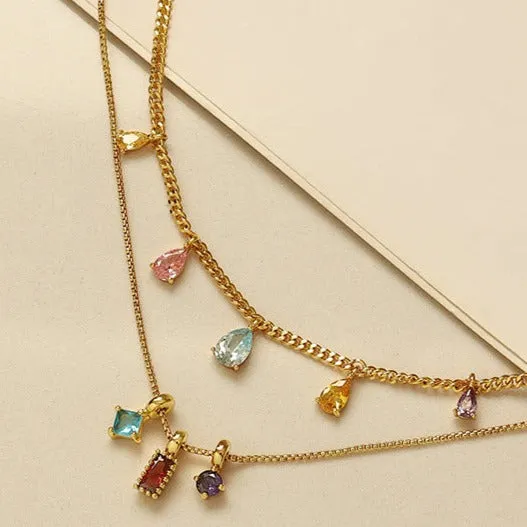 Multicolor CZ Chain Pendant Necklace