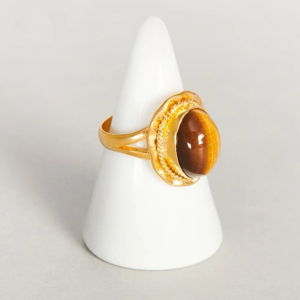 Natural Tiger Eye 925 Sterling Silver 18K Yellow Gold, 18K Rose Gold Filled Ring, Handmade in India, Gift Jewelry, Gemstone Ring