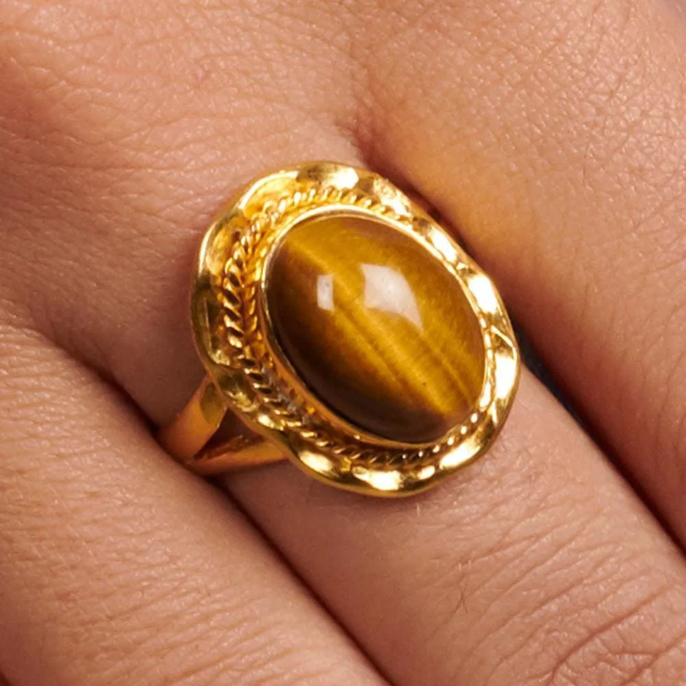 Natural Tiger Eye 925 Sterling Silver 18K Yellow Gold, 18K Rose Gold Filled Ring, Handmade in India, Gift Jewelry, Gemstone Ring