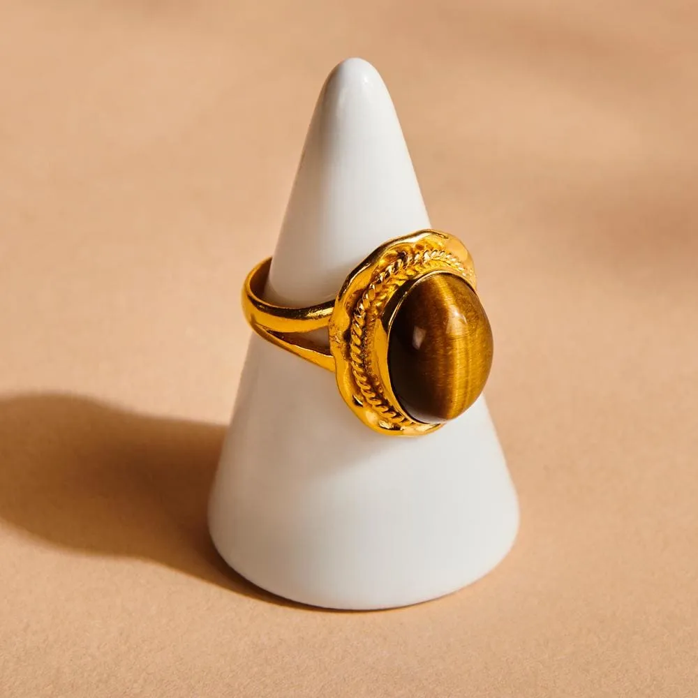 Natural Tiger Eye 925 Sterling Silver 18K Yellow Gold, 18K Rose Gold Filled Ring, Handmade in India, Gift Jewelry, Gemstone Ring