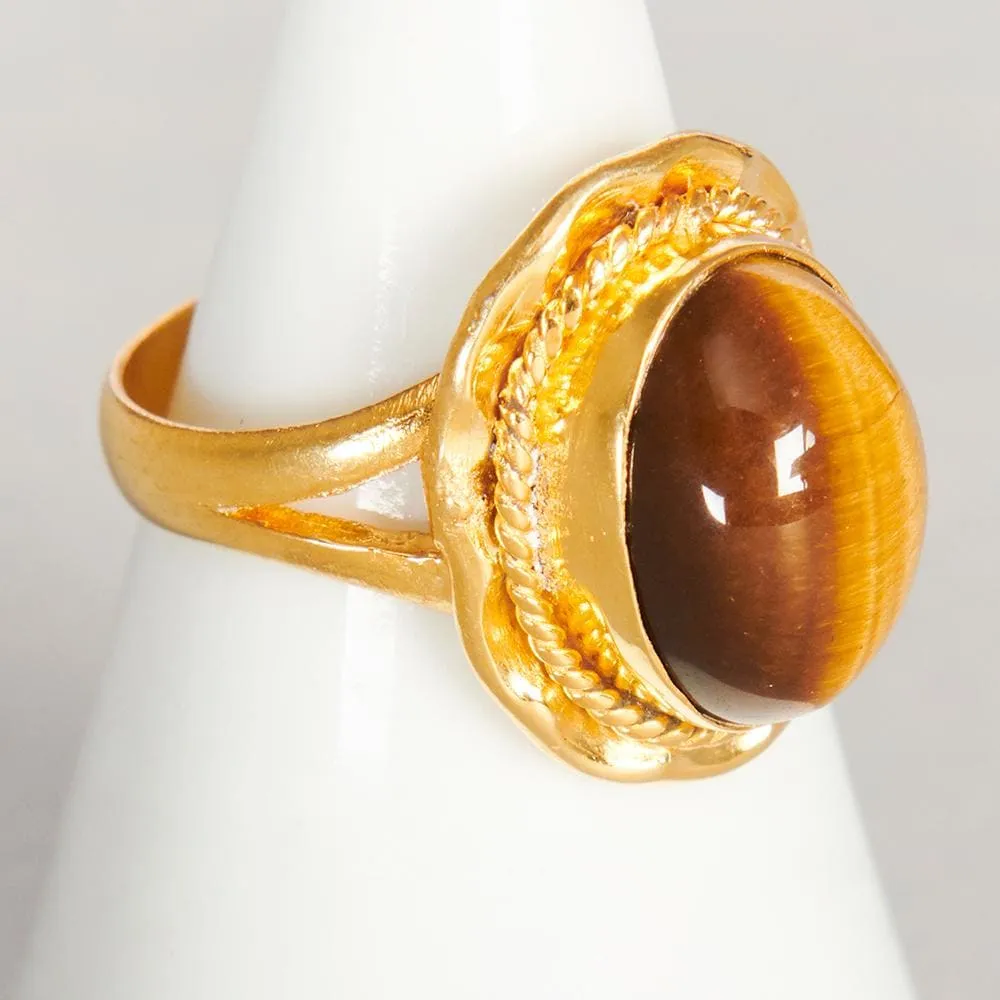 Natural Tiger Eye 925 Sterling Silver 18K Yellow Gold, 18K Rose Gold Filled Ring, Handmade in India, Gift Jewelry, Gemstone Ring