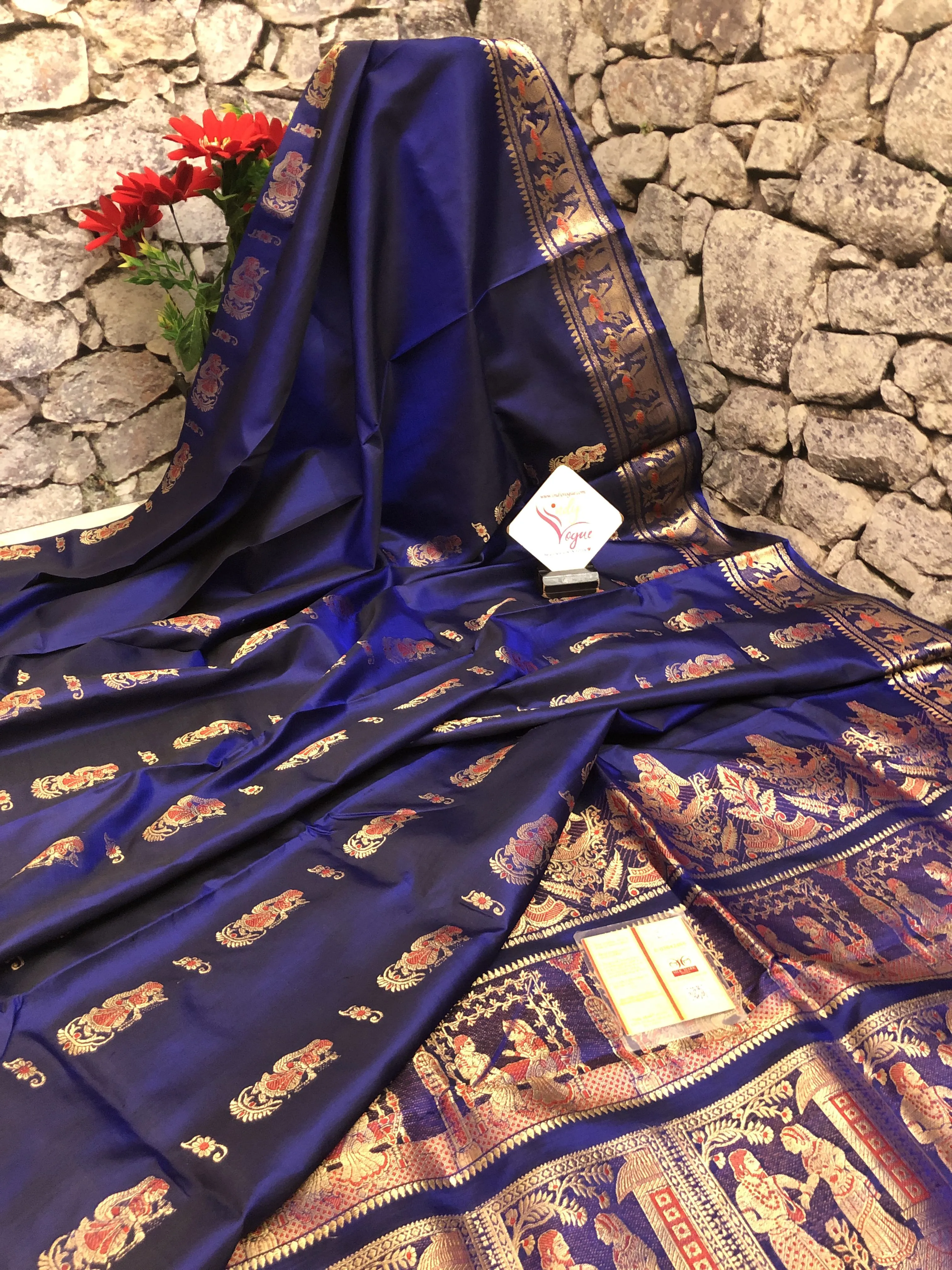 Navy Blue Color Pure Baluchari Silk Saree with Meenakari Work