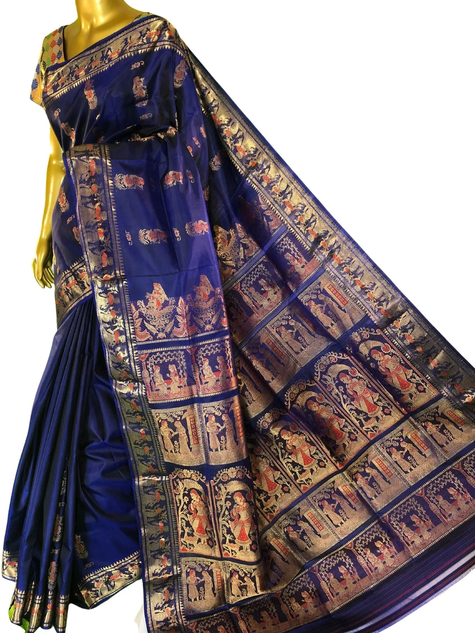 Navy Blue Color Pure Baluchari Silk Saree with Meenakari Work