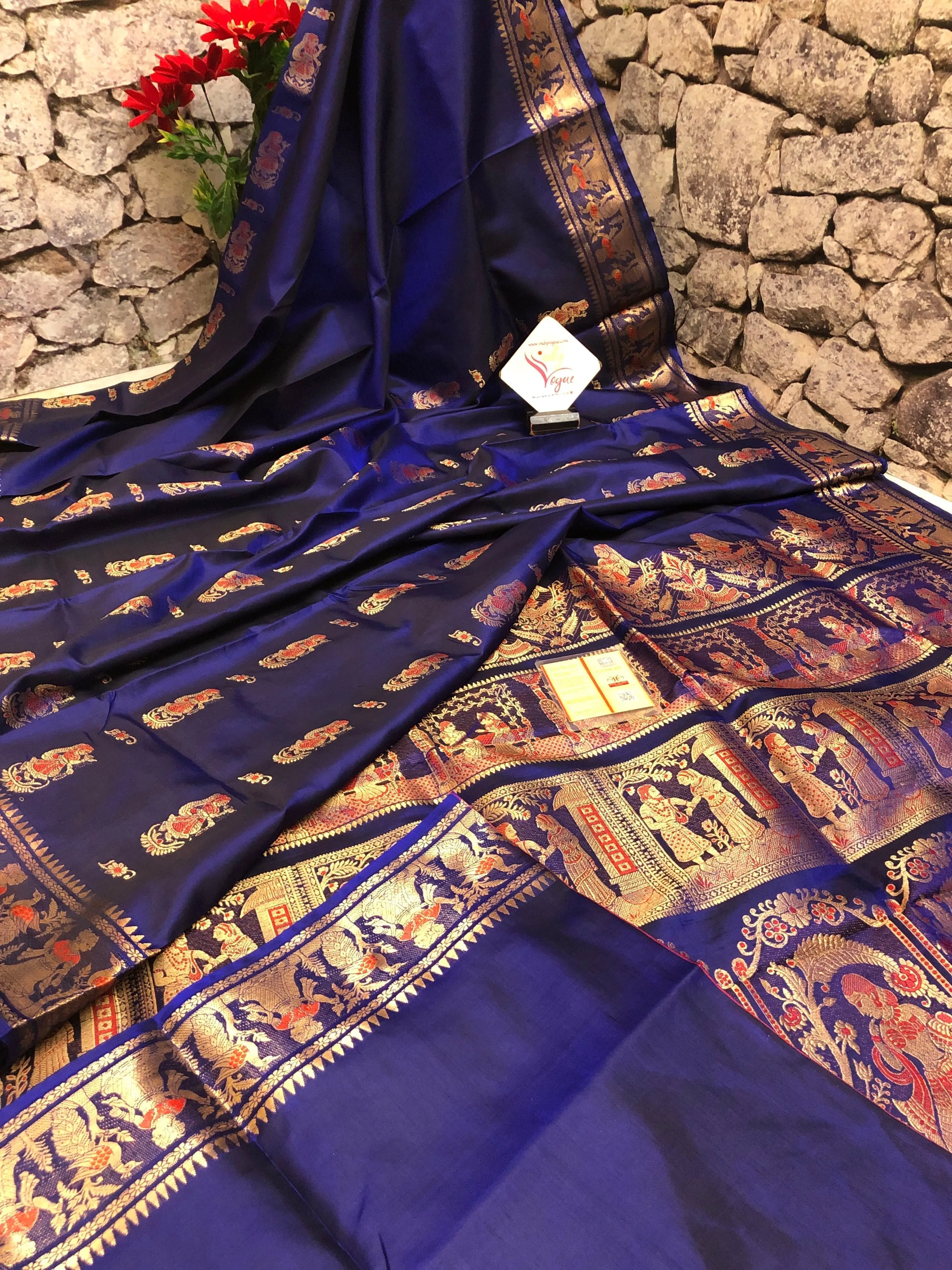 Navy Blue Color Pure Baluchari Silk Saree with Meenakari Work