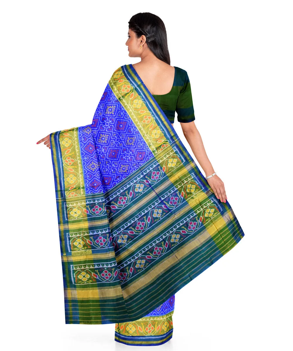 Navy blue green silk handloom patola saree