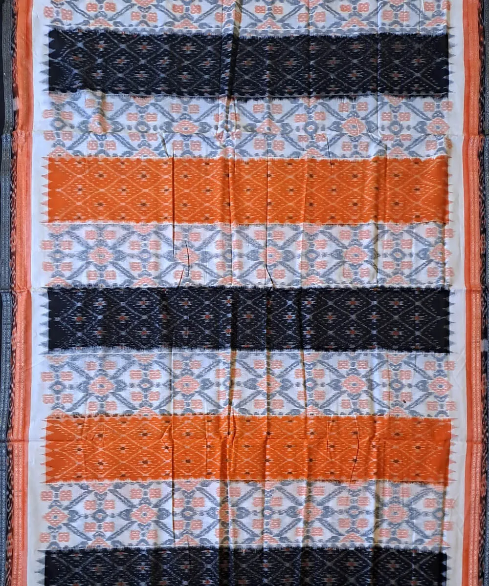 Offwhite black cotton handloom nuapatna saree