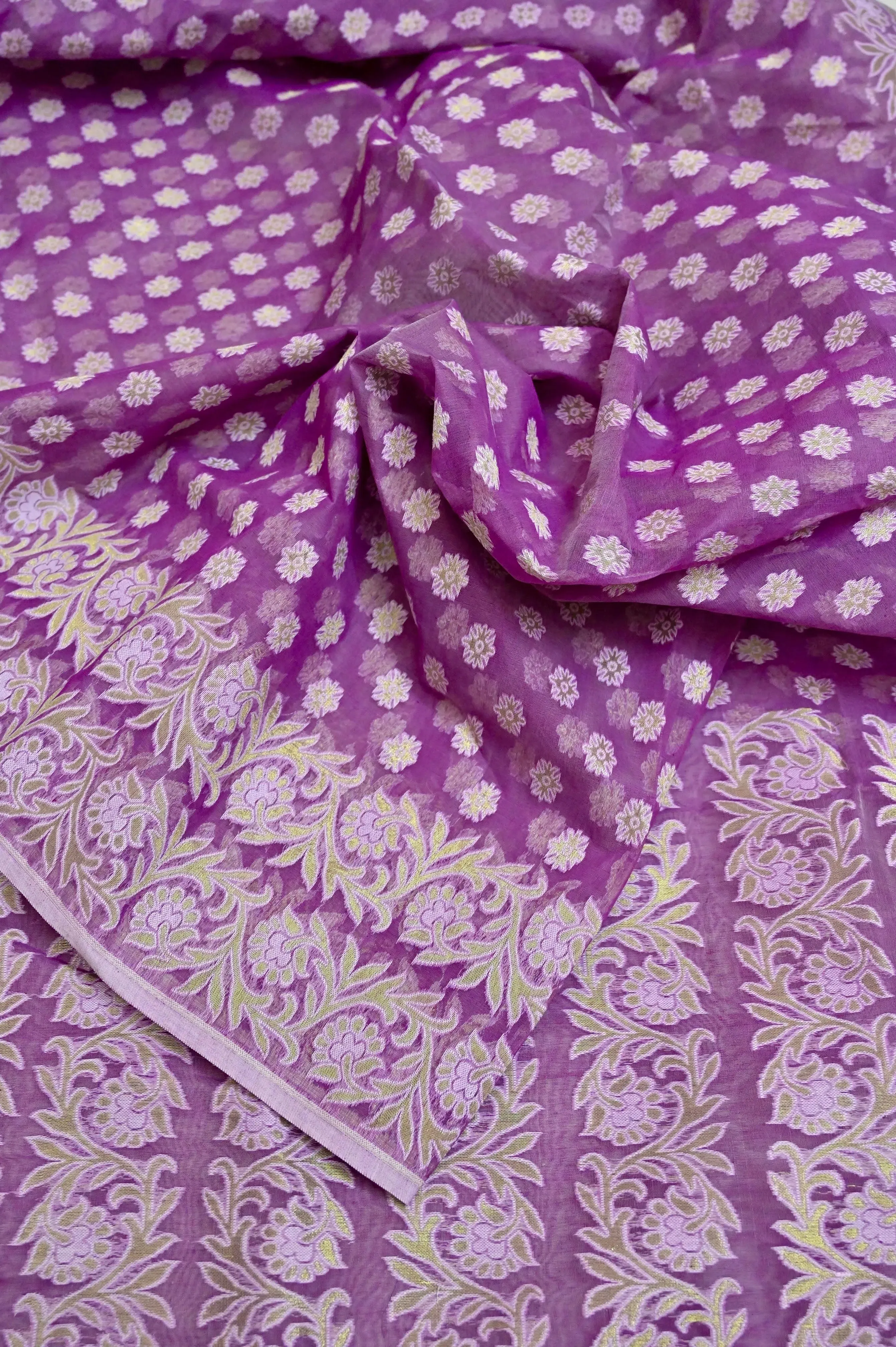 Onion Color Jamdani Saree with Allover Jamdani and Zari Weaving Work