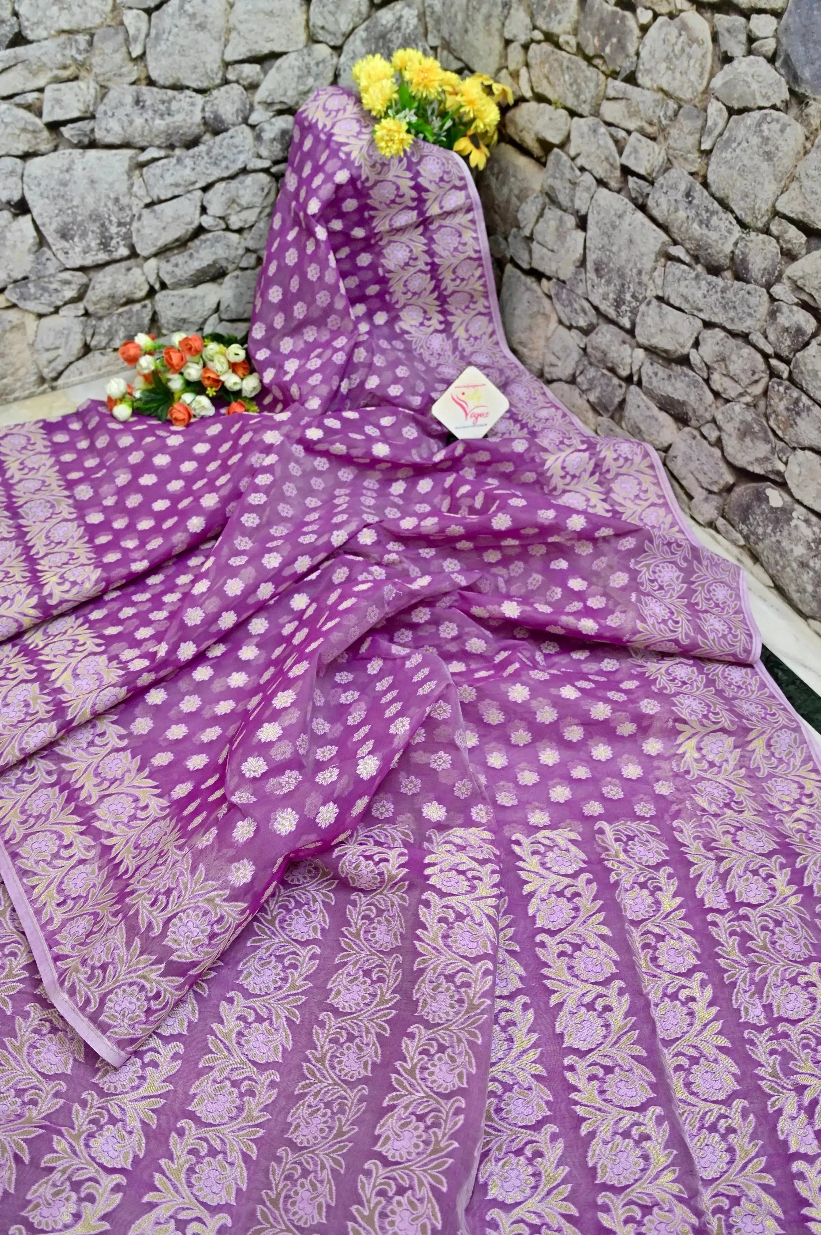 Onion Color Jamdani Saree with Allover Jamdani and Zari Weaving Work