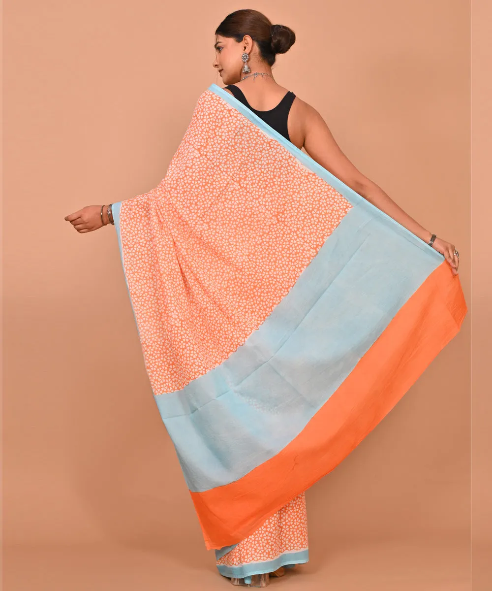 Orange offwhite cotton hand printed bagru saree