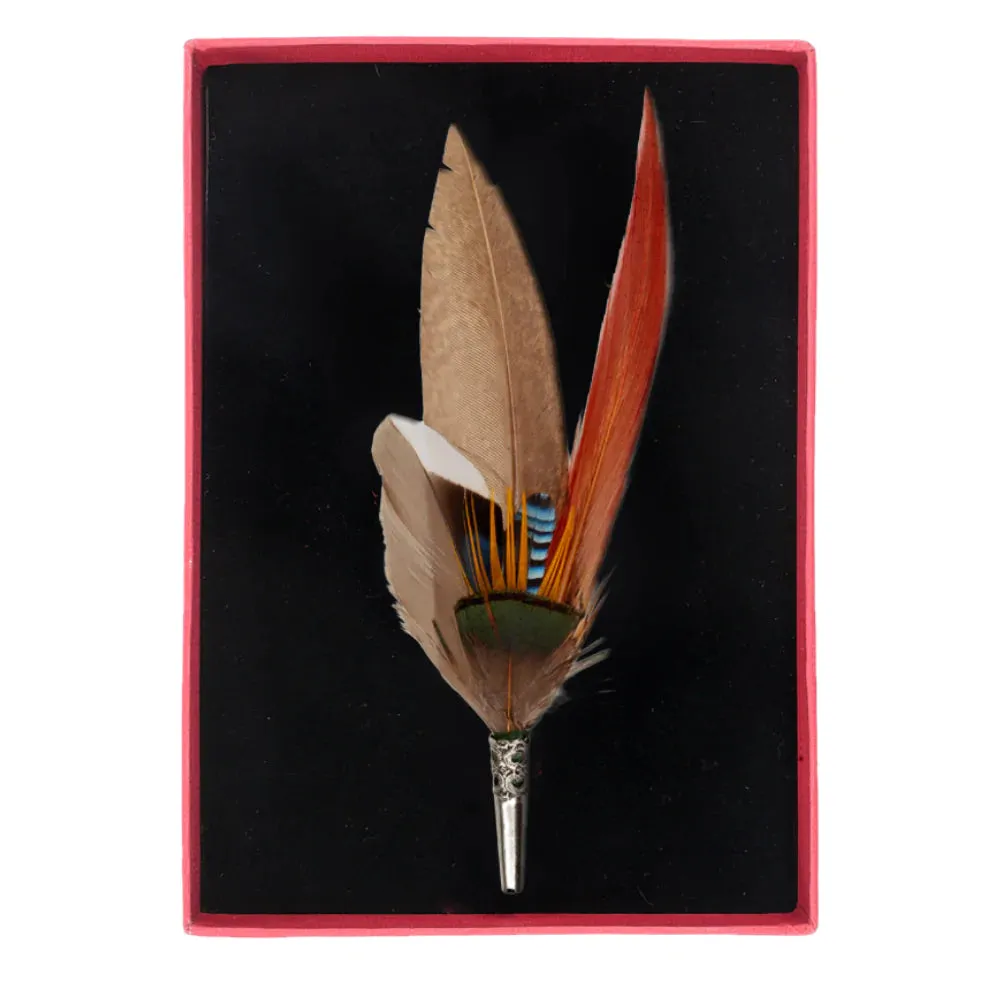 Pencil Feather Brooch - Brown/Red