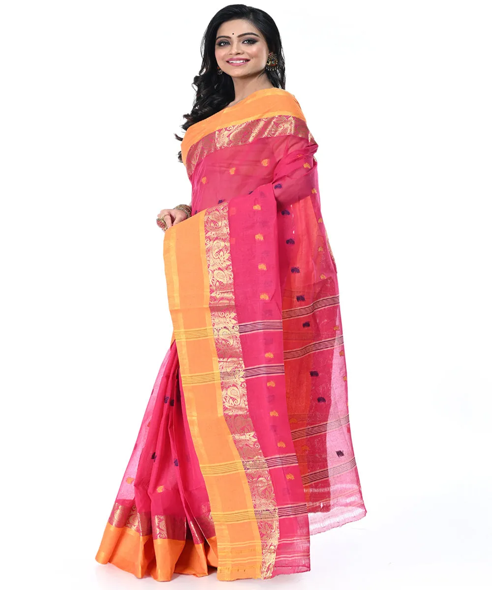 Pink cream handwoven cotton tangail saree