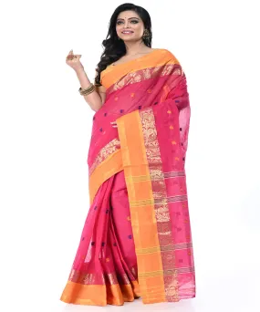 Pink cream handwoven cotton tangail saree