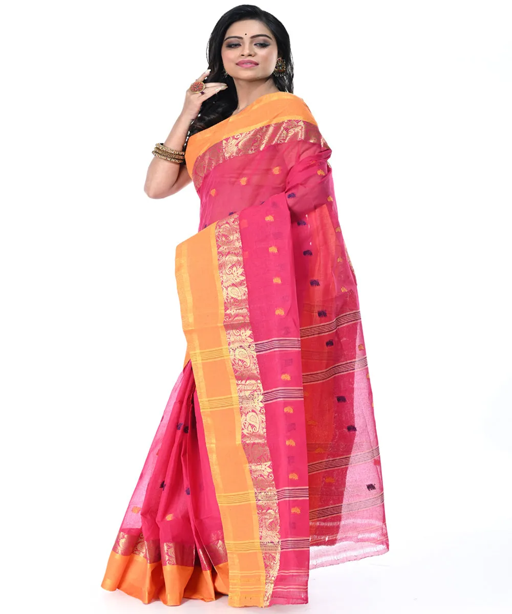 Pink cream handwoven cotton tangail saree