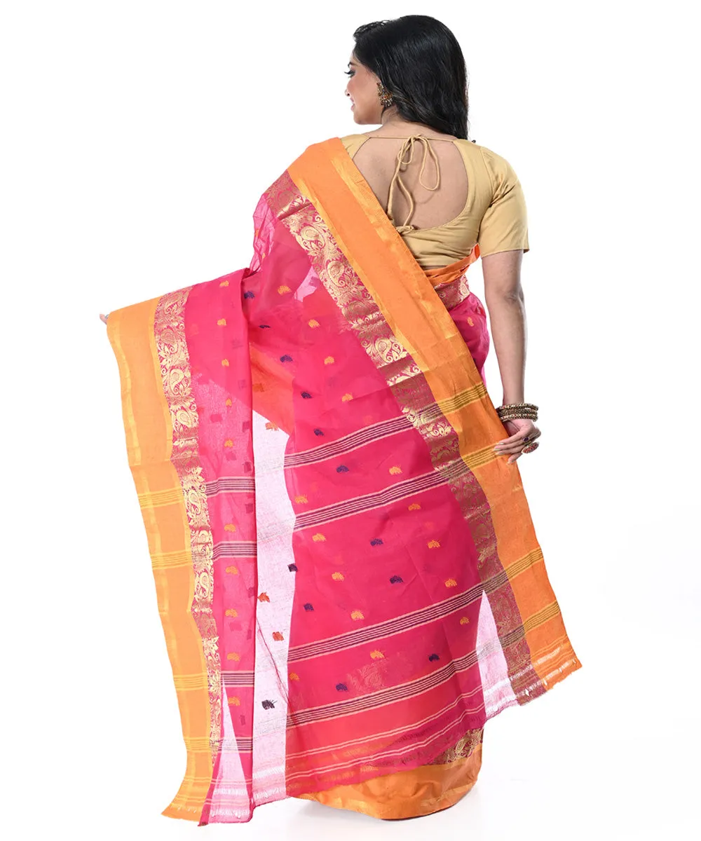 Pink cream handwoven cotton tangail saree