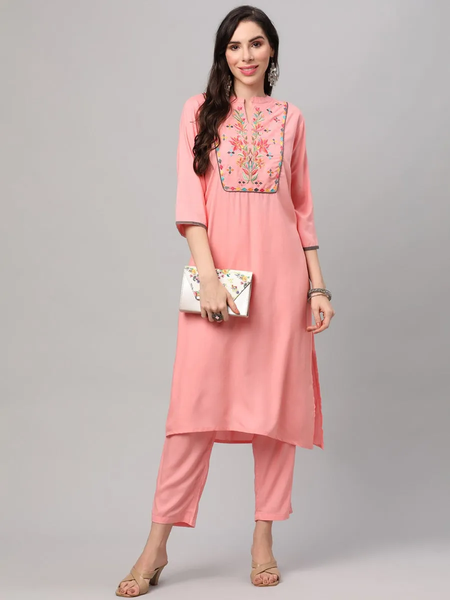 Pink Embroidered Kurta Trouser Dupatta