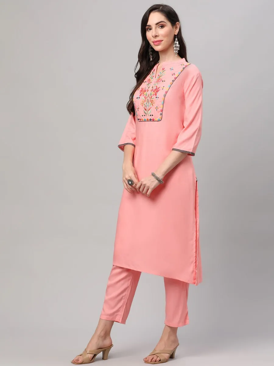 Pink Embroidered Kurta Trouser Dupatta