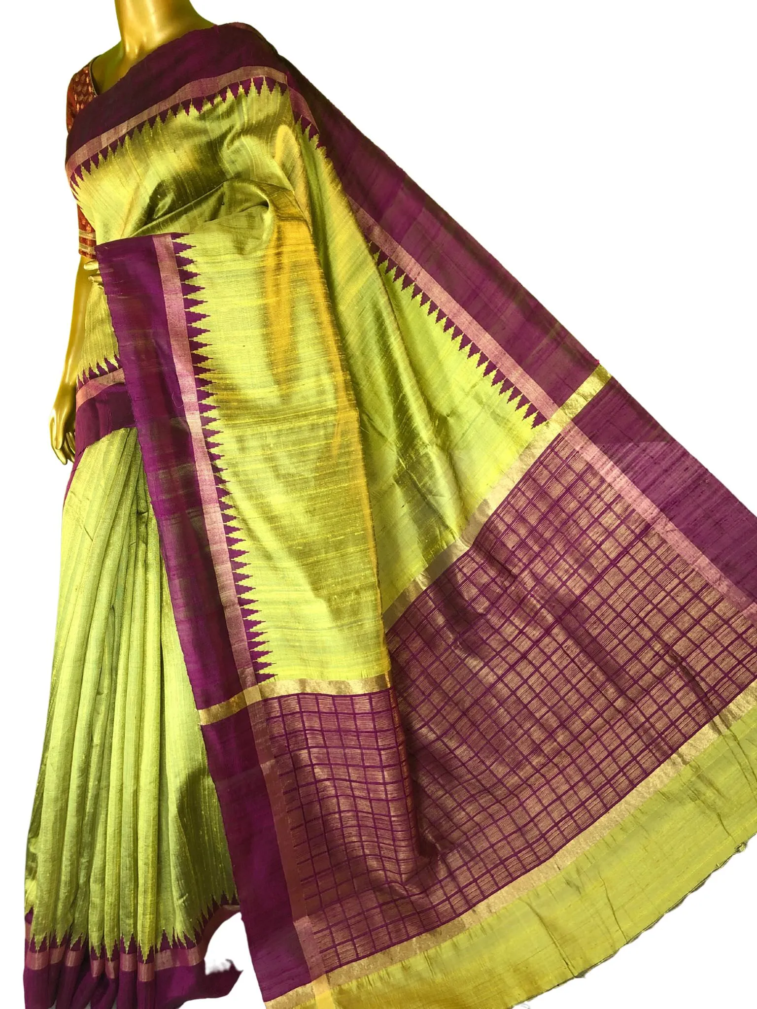 Pista Green Color Pure Raw Silk Saree