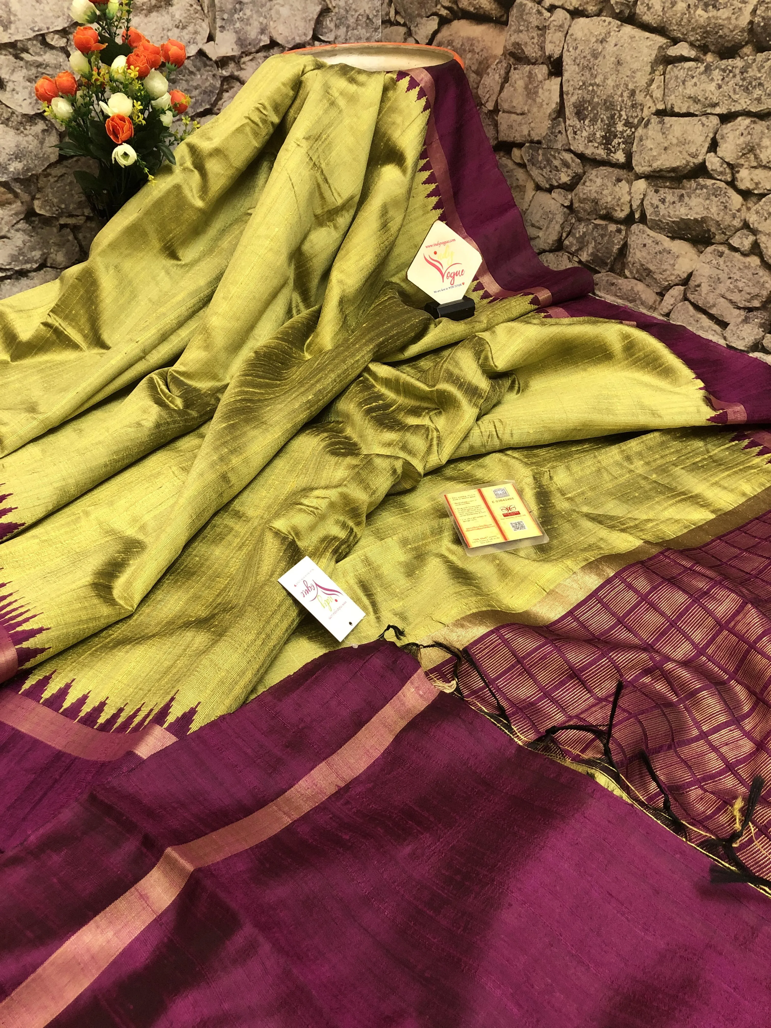 Pista Green Color Pure Raw Silk Saree