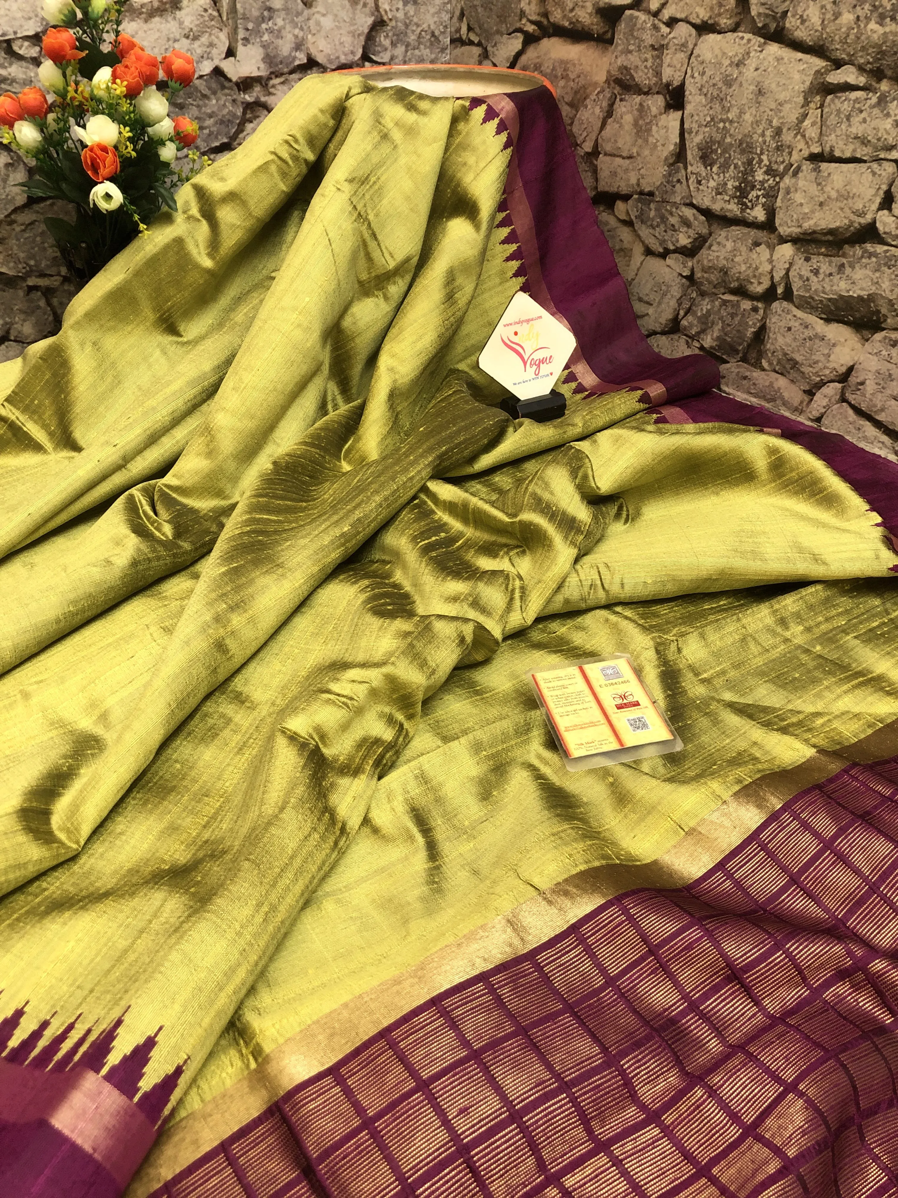 Pista Green Color Pure Raw Silk Saree