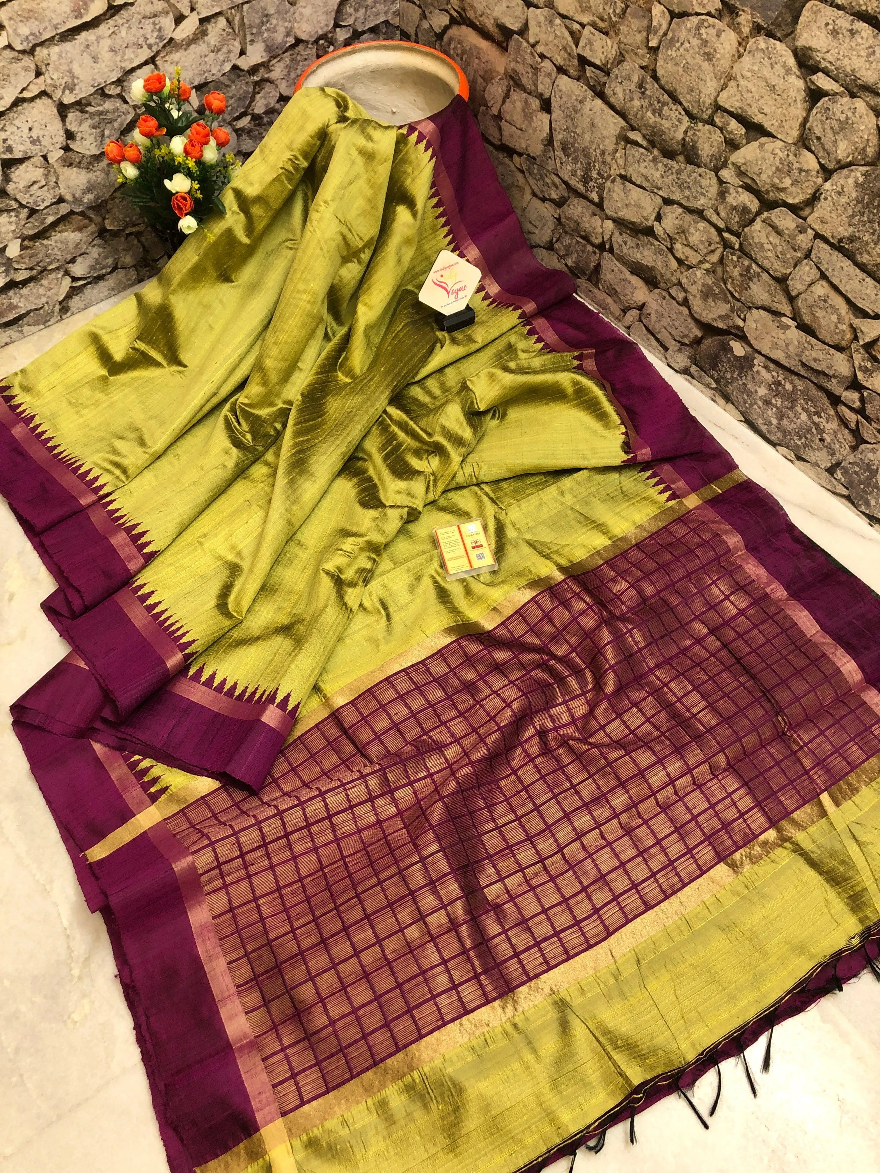 Pista Green Color Pure Raw Silk Saree