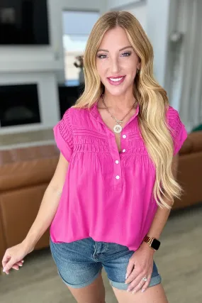 Pleat Detail Button Up Blouse in Hot Pink - 4/24