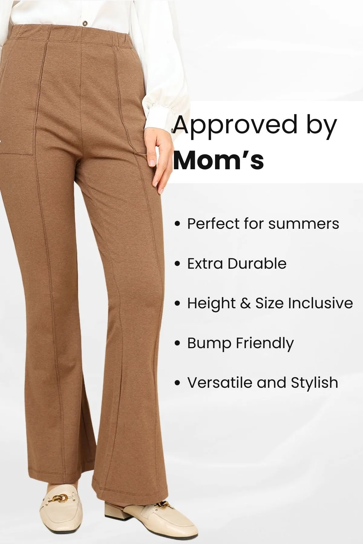 Pleated Cotton Melange Brown Maternity Pants (Pregnancy & Postpartum)