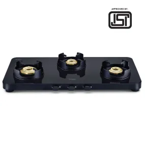 Prestige Edge 3 Burner Glass Gas Stove PEBS 03, Black (ISI Approved) with SCHOTT Glass