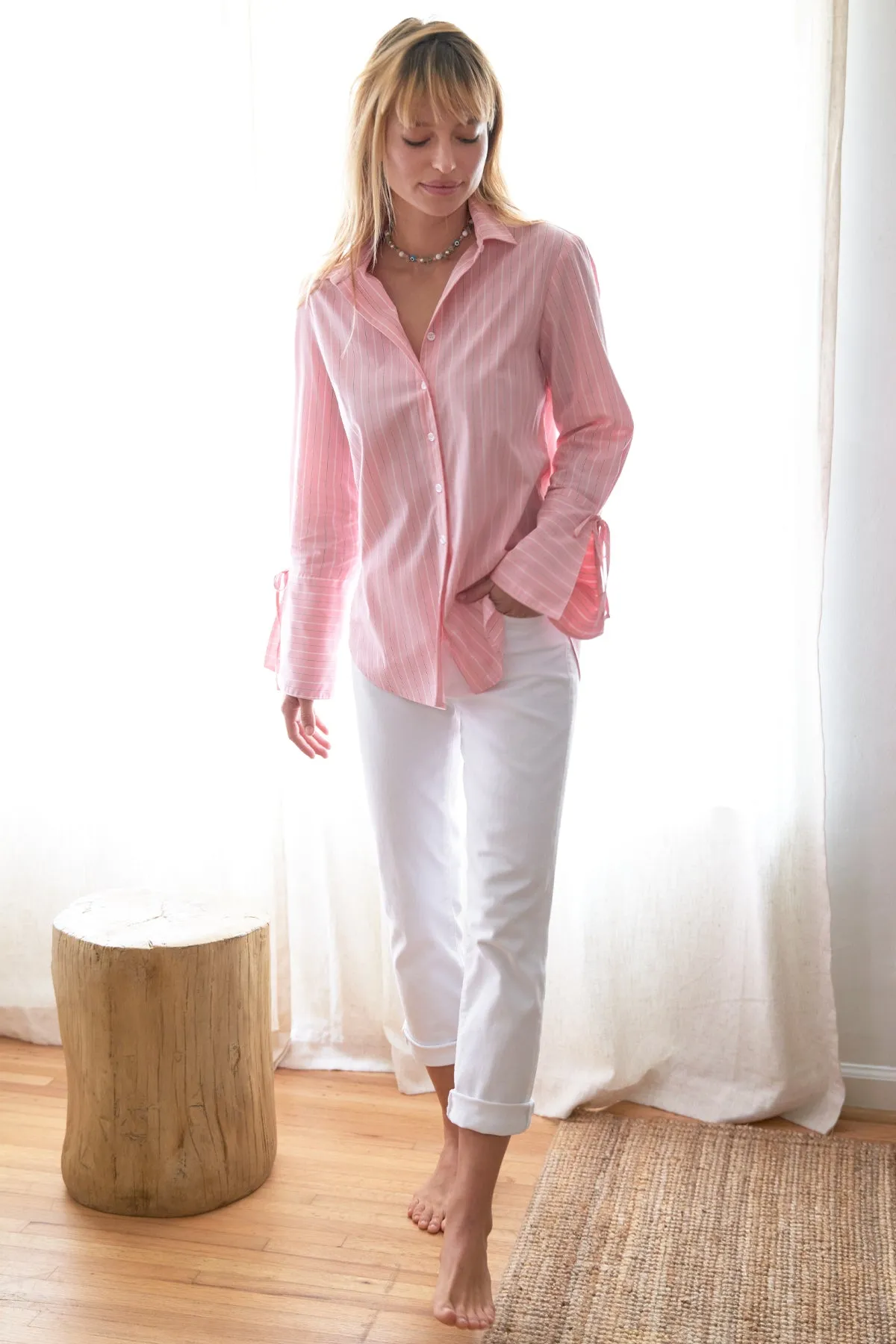 Rachel Shirt Pink & White Pinstripe