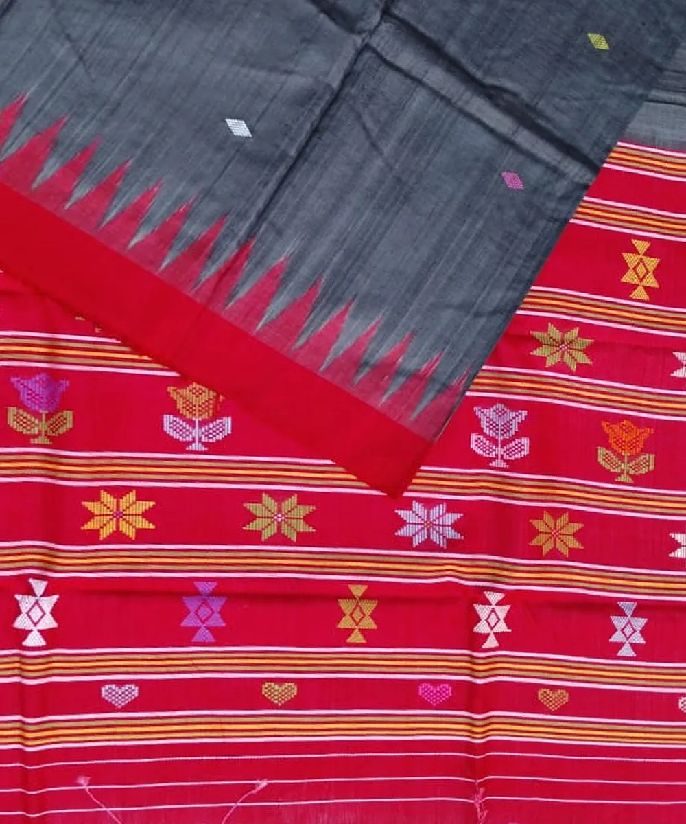 Red black tussar silk handloom gopalpur saree