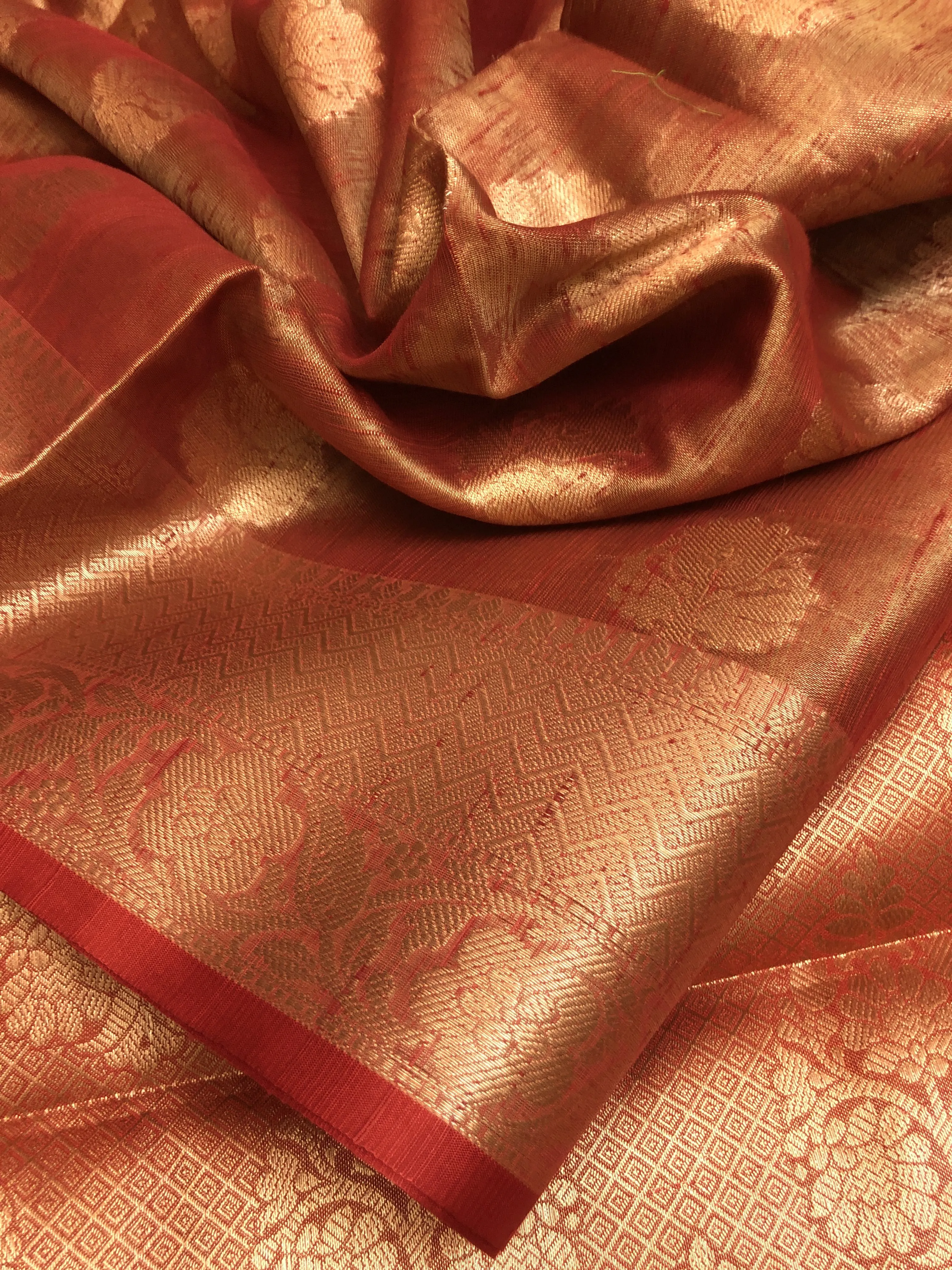 Red Golden Color Tissue Banarasi Saree with Zari Work