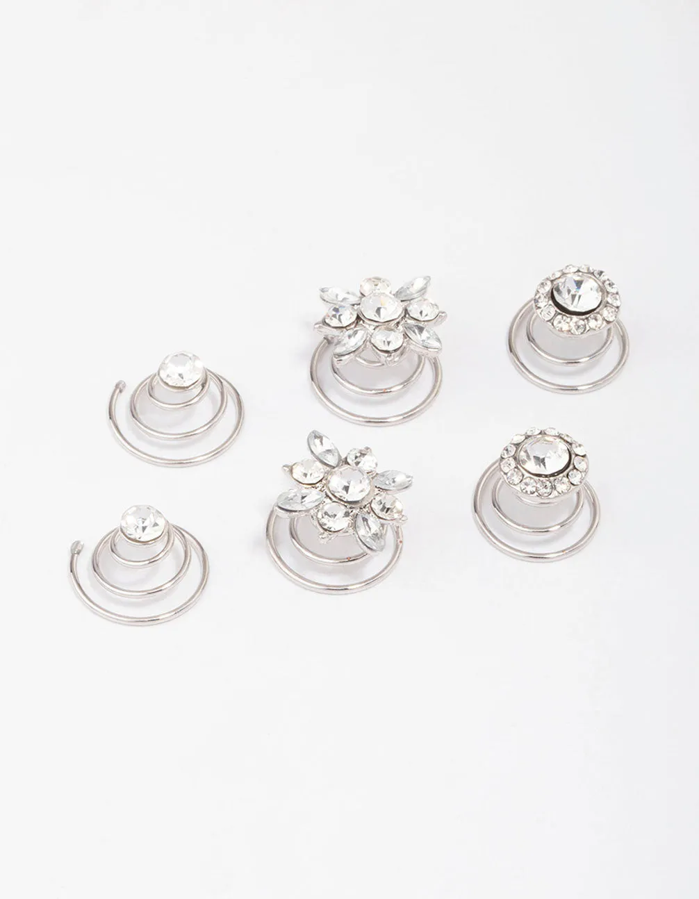 Rhodium Round Hair Spiral 6-Pack