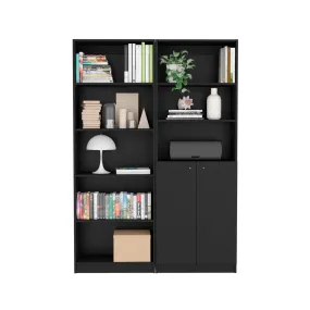 Set of Two 71 Black Five Tier Bookcase With Two Doors